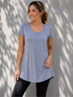 Gray Tunic Top Flowy Short Sleeve Casual Tee Size M